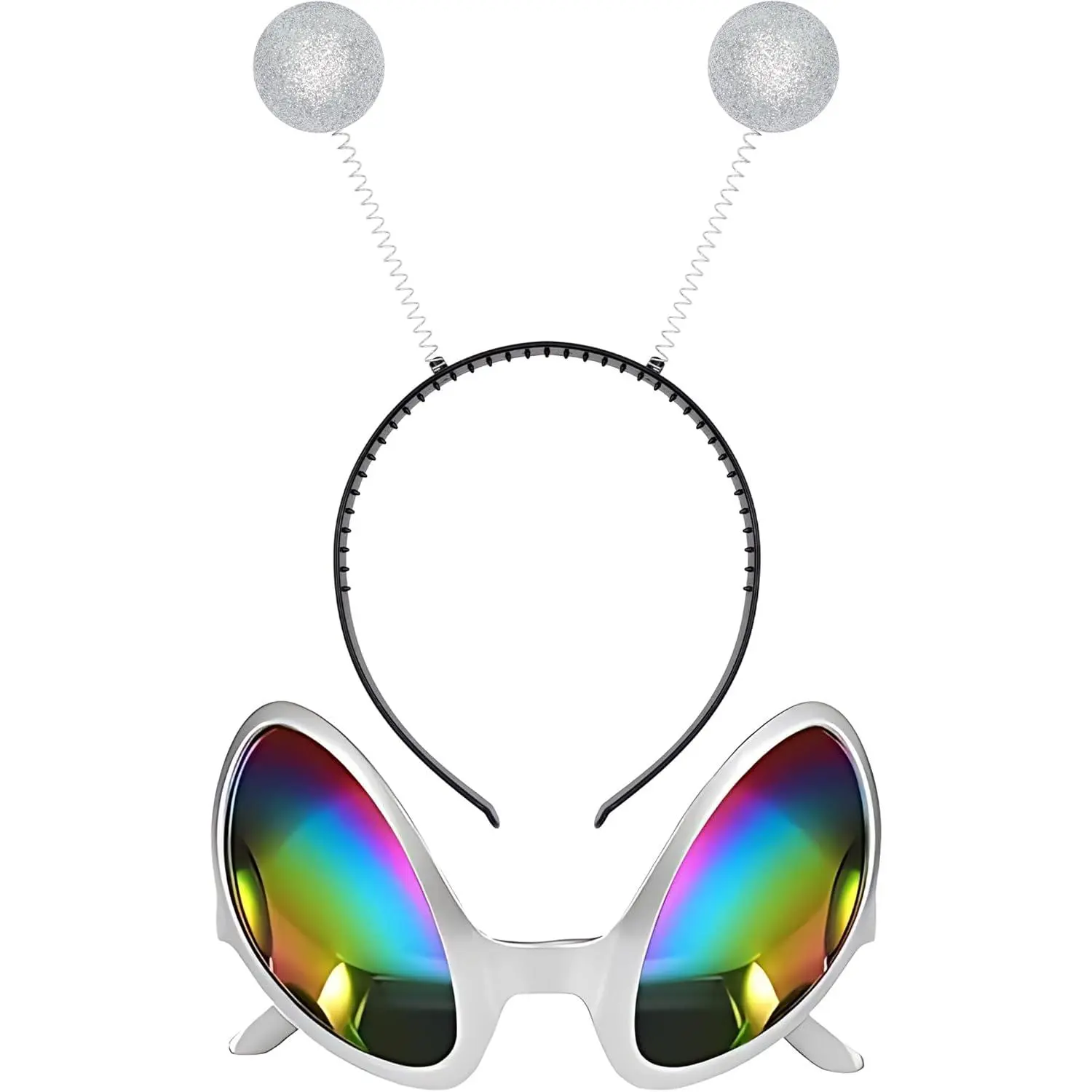 Silver Alien Headband & Glasses – Adult Martian Antenna Costume Accessories – Space Cosplay Party SetGift.
