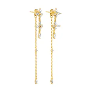 Aretes largos y zirconia blanca, acero inoxidable