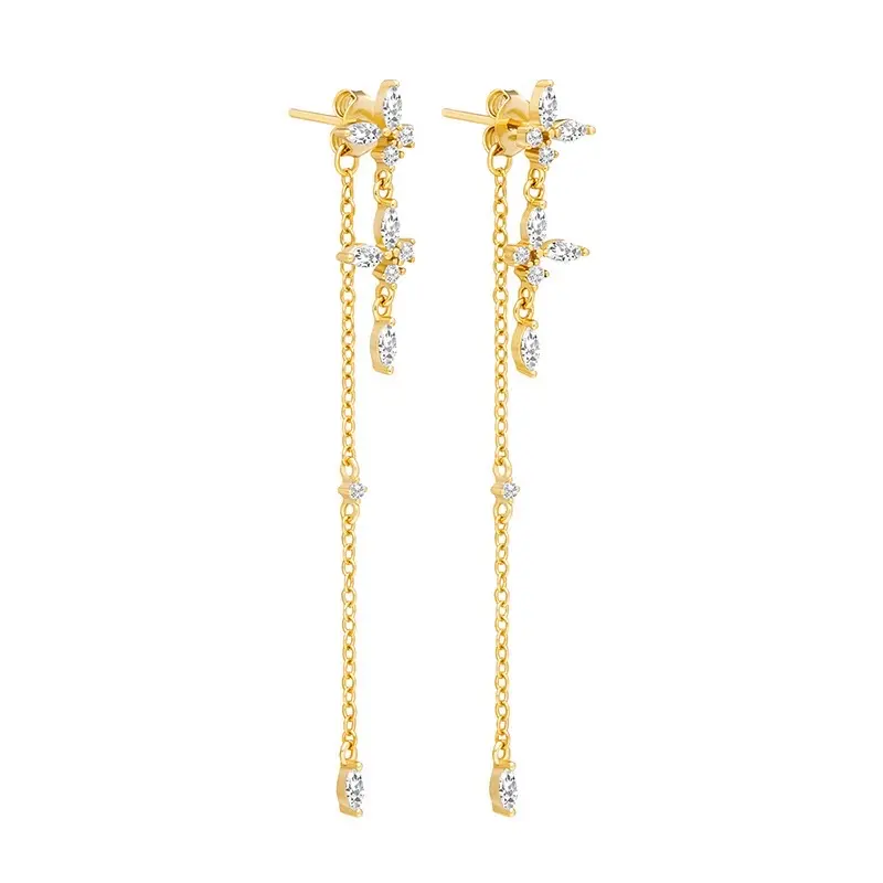 Aretes largos y zirconia blanca, acero inoxidable