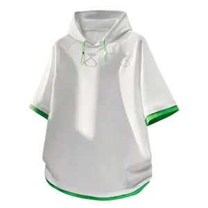 Solid color loose faux two-piece pure cotton hooded short-sleeve T-shirt for men—breathable, quick-drying summer casual athletic streetwear in a youthful American brand style; suitable for everyday wear and vacations; unisex design. #SummerVibes