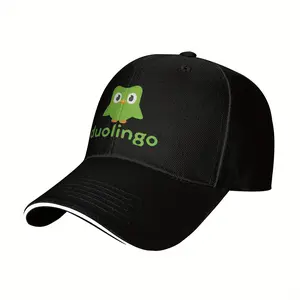 S&T 1 Piece Duolingo Logo Baseball Cap, Adjustable Polyester Elastic Cap, Lightweight Print, Hand Wash, Suitable for All Sizes, Unisex, Outdoor Sports, Travel, Holiday Gift