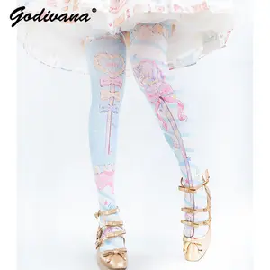 Lolita Above Knee Socks Women Spring and Autumn Printed Tube Socks Student Girls Cute Velvet Knee Socks Japanese Sweet Stockings Womenswear Bridal