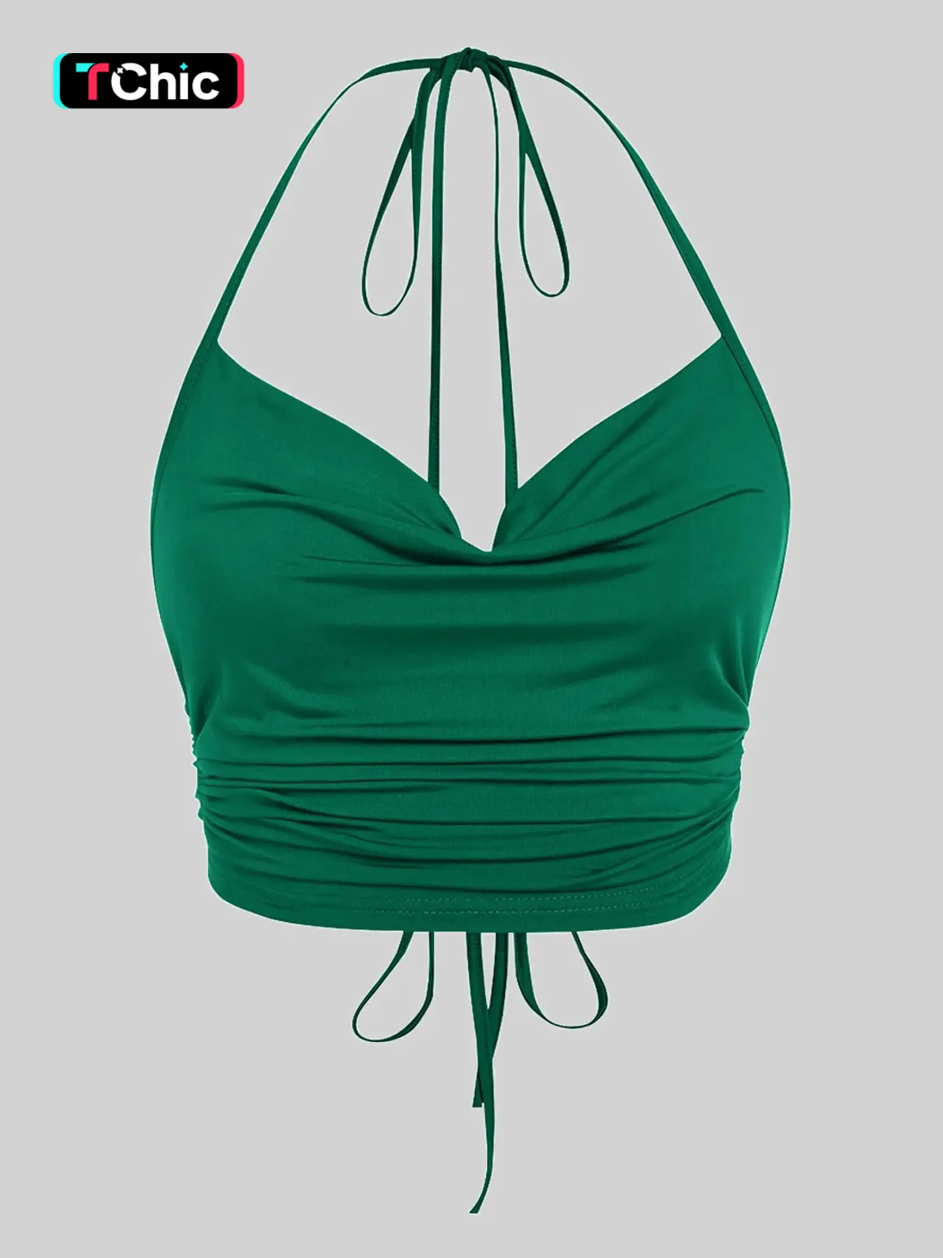 Women's Plain Ruched Backless Halter Cami Top, Solid Color Tie Back Camisole, Crop Tops for Women, Summer Casual Fashion Clothing