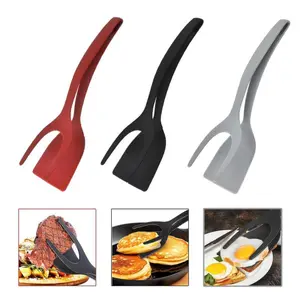 2-in-1 Black Silicone Tongs - Pancake Turner, Egg Flipper, Omelet Maker, Steak Spatula, French Toast Tongs for Kitchen Cooking Tools.