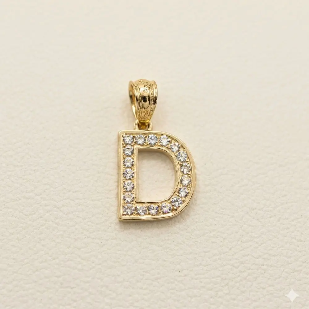 10K Gold “D” Initial Pendant with Stones