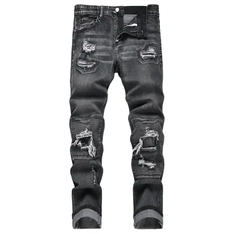 JUNBAOSS Mens Slim Fit Stretch Jeans Ripped Skinny Jeans for Men, Distressed Straight Leg Casual Fashion Comfort Flex Waist Denim Pants, Menswear Classic Street Style Cotton Fabric Jean Natural Hipster Personalized Stylish Jeans with Pockets SpringStateme