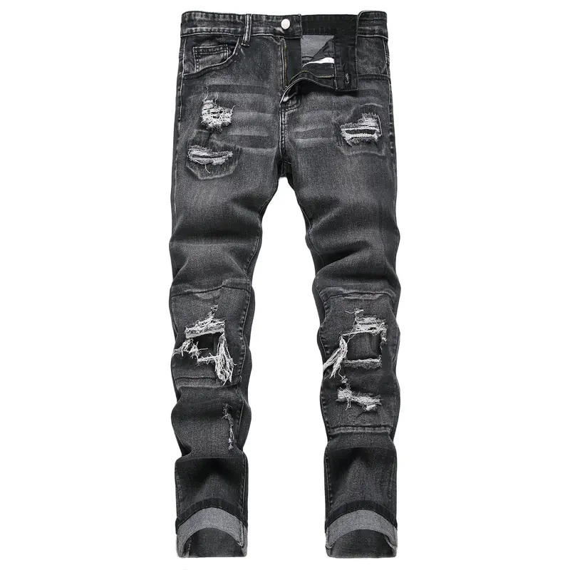 JUNBAOSS Mens Slim Fit Stretch Jeans Ripped Skinny Jeans for Men, Distressed Straight Leg Casual Fashion Comfort Flex Waist Denim Pants, Menswear Classic Street Style Cotton Fabric Jean Natural Hipster Personalized Stylish Jeans with Pockets SpringStateme