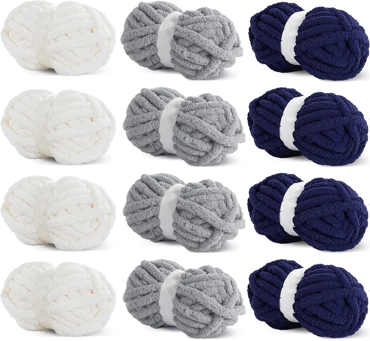 HOMBYS 12 Skein Pack Chunky Chenille Yarn for Crocheting, Super Bulky Jumbo Yarn for Hand Knitting, 3/4" Thick Soft Plush Yarn for Blankets,DIY (27 yds / 8 oz Each)