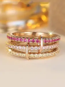Multi-layered Stackable Rings for Women, Synthetic Zirconia Gold Color Engagement Ring Jewelry Gift for Birthdays & Anniversaries, Fashion Engagement Rings Stacking Rings, Jewelrygift