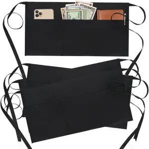 4 Pack Waitress Apron With 3 Pockets-Black Server Aprons-Waiter Short Half  Servers Apron