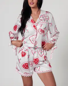 Lace Hearts Pajama Set in White