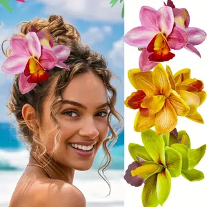 Single Piece Solid Color Tropical Hawaiian Orchid Bridal Headpiece - Exquisite Bohemian Style Fabric Flower Hair Clip with Oblong Duckbill Side Design