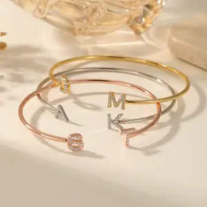 Customized Pavé CZ Adjustable 26 Initial Letter Bracelet For Women Simple Elegant Jewelry Friendship Party Gift Wholesale
