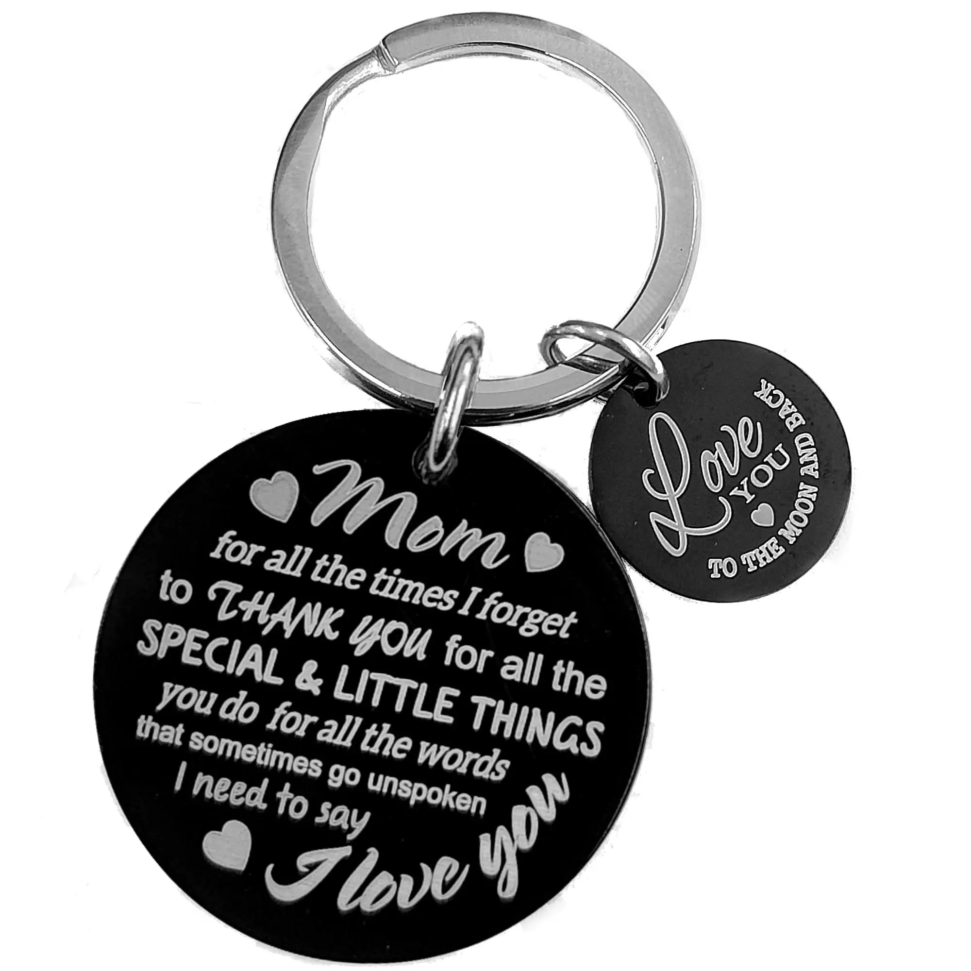 Laser Engraved Love Mom Sloan Inspirational Note with Custom Picture Round Stainless Keychain