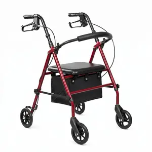 Rollator Walker with Seat - Stable Mobility Support - Height Adjustable - Durable Steel Frame Construction - Smooth Wheels - Foldable - 300 Lb Limit