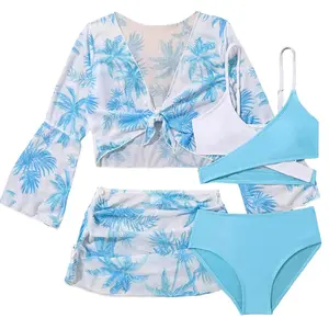4 Pieces Bikini Top & Skirt 2026 Girls Swimsuit Kids Swimwear Children Bathers Bathing Swimming Swim Suit Beachwear 8-14 Years
