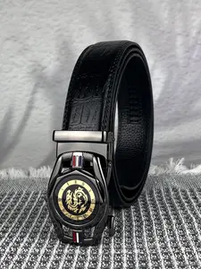 1Pcs dragon pattern printed alloy automatic buckle belt, 1.38in/3.5cm wide crocodile pattern embossed sturdy ratchet belt, adjustable, fashionable belt, suitable for daily commuting, work meetings