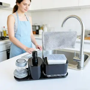 1pc Soap Dispenser Set, Four-In-One Kitchen Sink Organizer with Dish Rack, Hand Sanitizer Holder, Sponge Pot Brush, Cloth, Soap Container