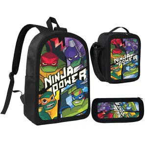 Teenage Mutant Ninja Turtles Backpack With Lunch Box Pencil Case 3 In 1 For Boy Girl Teen Schoolbag Lightweight Large Capacity 600D Oxford Cloth Adjustable Straps Comfortable Mesh Back Cushioning backpack goals-E