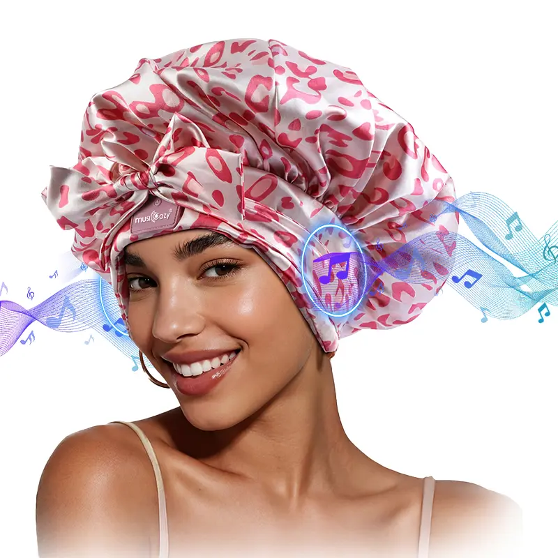 MUSICOZY Bluetooth Sleep Bonnet 3‑in‑1, Premium Satin Wireless Sleep Cap Built‑in Thin Speakers, Waterproof Anti‑Static Night Hat Headphones for Side Sleepers, Self‑Care Hair Care Gift for Relaxation