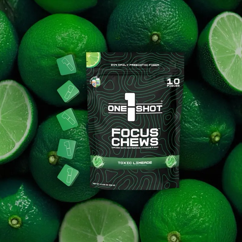 1 Shot Focus Chews | Caffeine-Free Nootropic Taffy for Mental Clarity & Daily Energy | B Vitamins, Zinc & Prebiotic Fiber | Low Sugar, Plant-Based Functional Candy | Gut-Friendly, No Jitters, No Crash—Just Natural, Tasty Focus & Immunity Support Essential