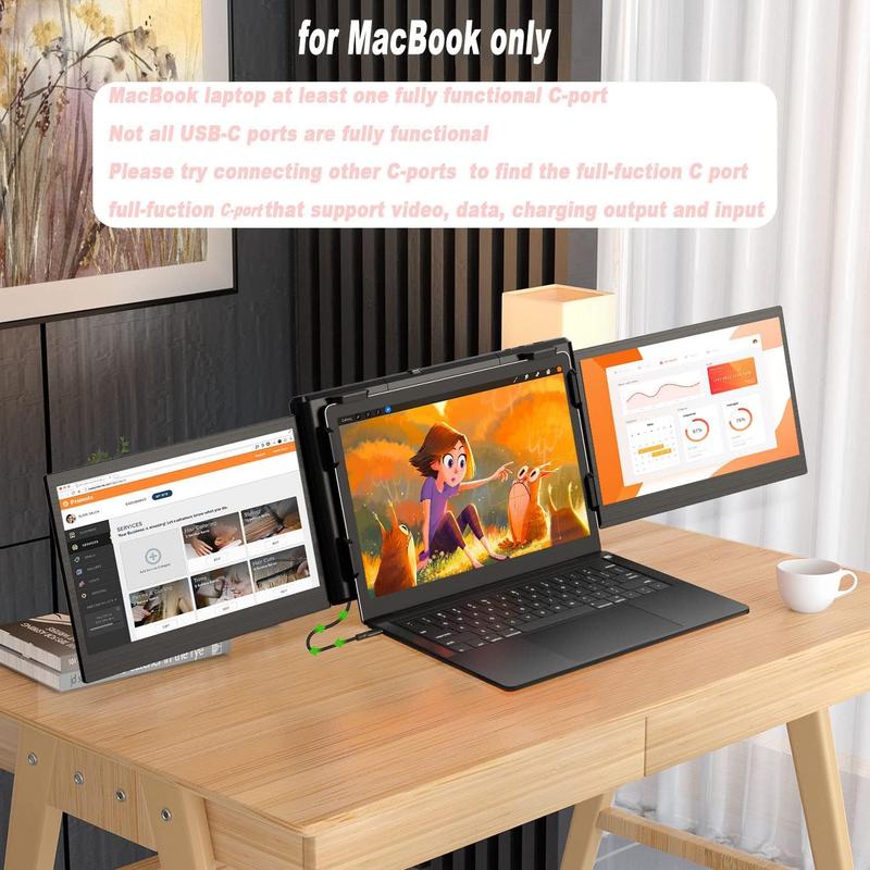 【OPENBOX】Triple Portable Monitor for Laptop Screen Extender Dual Monitor 12 Inch FHD 1080P Tri Screen Display One Type-C Cable Connect for 13.3-16.5 Inch Laptop【MacBook Only】