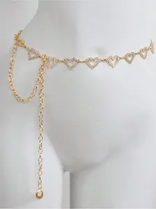 1pc Fashionable Simple Heart Shaped Rhinestone Alloy Waist Chain For Dress Decoration Women