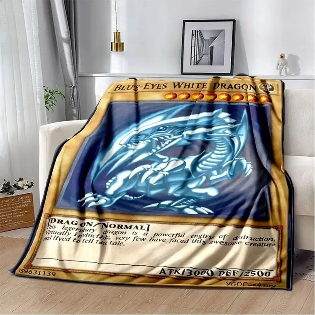 Yu-Gi-Oh! Blue-Eyes White Dragon Anime Card Soft Plush Blanket - Plush Fabric, Multi-Size, Bedroom Use, Room Decor, Whimsical Home Decor, Bedroom Bedspread