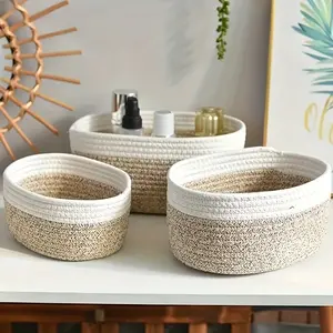 Handwoven Thick Rope Oval Storage Basket, Classic Style, Polyester Fiber, Stackable, Open Top, Multi-Purpose Organizer for Home Decor, Toiletries Basket