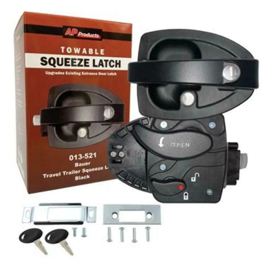 13521 Travel Trailer Squeeze Latch - Black Door Lock, Ease of Use for Large Hands, Suitable for Arthritic Hands, Standard Hole Pattern