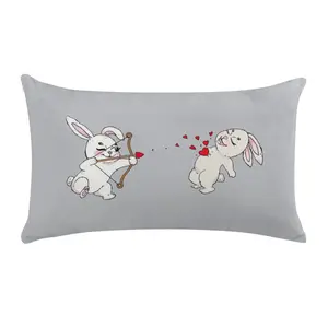 Cute Soft Pillowcase, Romantic Gift, Soft Throw Pillow Cover with Cute Cartoon of Rabbit Couple, Pillow Cover Only,  Pillowcase Only