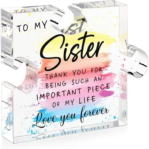 Acrylic Puzzle Shaped Ornament, Creative Sister Gift, Desktop Decoration for Home Office, Gift for Sister, Birthday Gift, Home Decor, Signs, Acrylic Plaque Decor, Acrylic Signage Plaque, Novelty Desk Decor