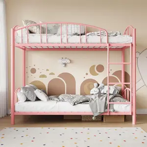 Gaomon Twin-Over-Twin Metal Bunk Bed, Heavy-Duty Steel Frame for 2 Users with Arched Guardrails and Safety Ladder, Sturdy Construction, No Box Spring Needed, Space-Saving Modern Pink Indoor Furniture, Two Users