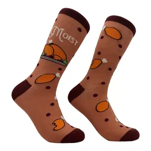 Women's Moist Socks Funny Thanksgiving Turkey Dinner Novelty Joke Footwear Funny Graphic Socks Comfortable Fitted Spandex Cotton