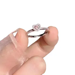 1pc Elegant Pink Heart Cubic Ring for Women - Adjustable Open Wedding Engagement Jewelry, Valentine's Gift, Year-Round Wearable Pink CZ Ring (No Box Included)