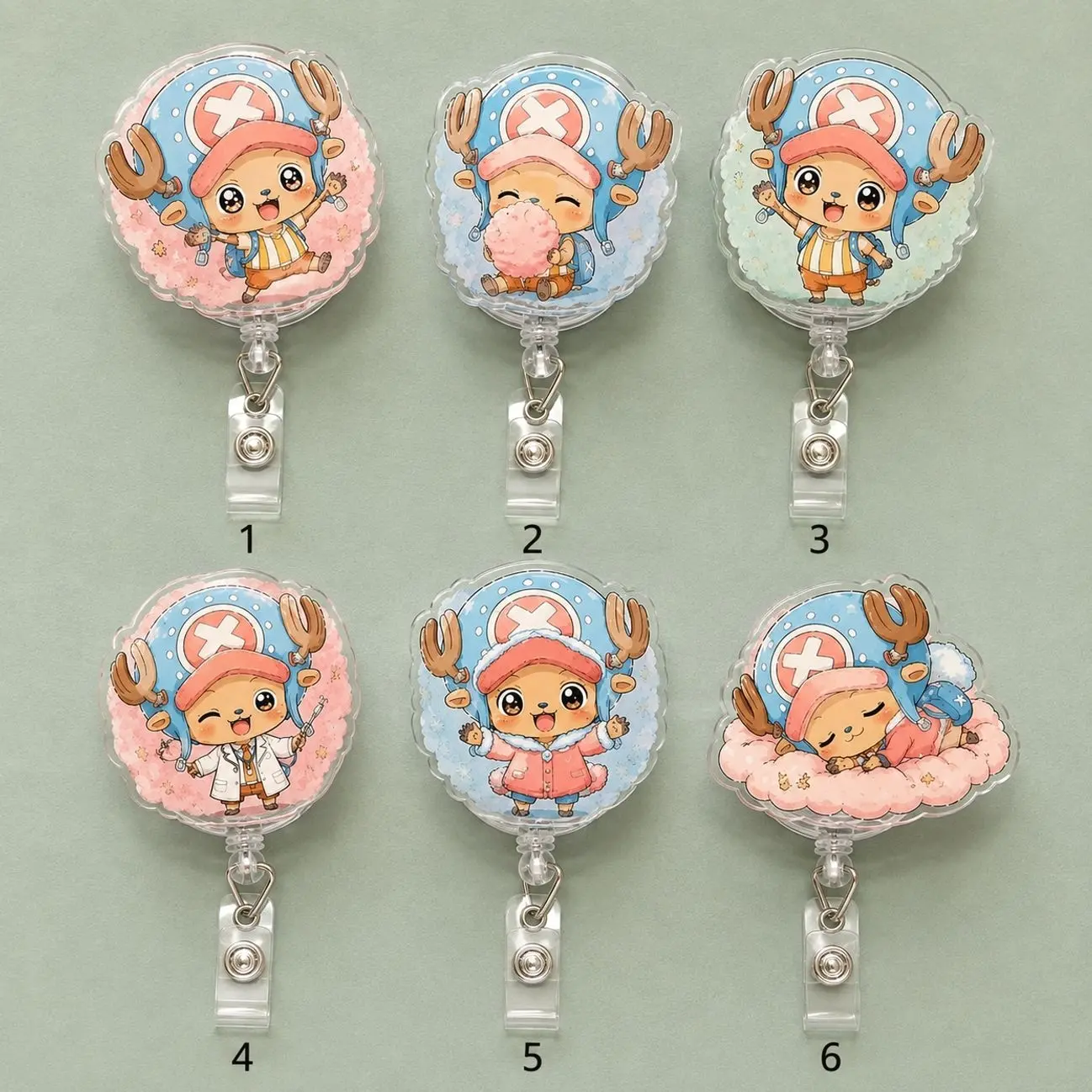 Vintage Anime OP Chopper Straw Hat Pirates Cute Doctor Acrylic Badge Reel ID Holder Nurse RN Teacher