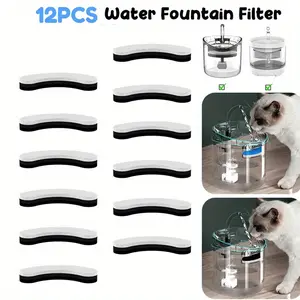 12PCS Cat Water Fountain Filter,Arc-Shaped Sponge Activated Carbon Cat Fountain Filters Replacement Filter Compatible WF050 & WF100 Automatic Pet Water Fountain