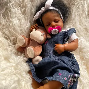 Reborn Kiss-49cm/19Inch Realistic Sleeping Youngsters Doll, Hand-Painted Details with Curly Blue Hair, Birthday lovely Gift collection, look real life cute girl