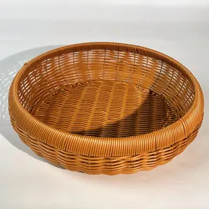 1pc Round Wicker Tray Storage Basket, Imitation Braided Rattan Organizer, Ideal for Home, Kitchen, Dining Room, Outdoor Table Food Serving Basket