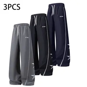 Men’s 3-Pack American Star Stripe Wide-Leg Athletic Pants, Drawstring Elastic Waist Casual Pants