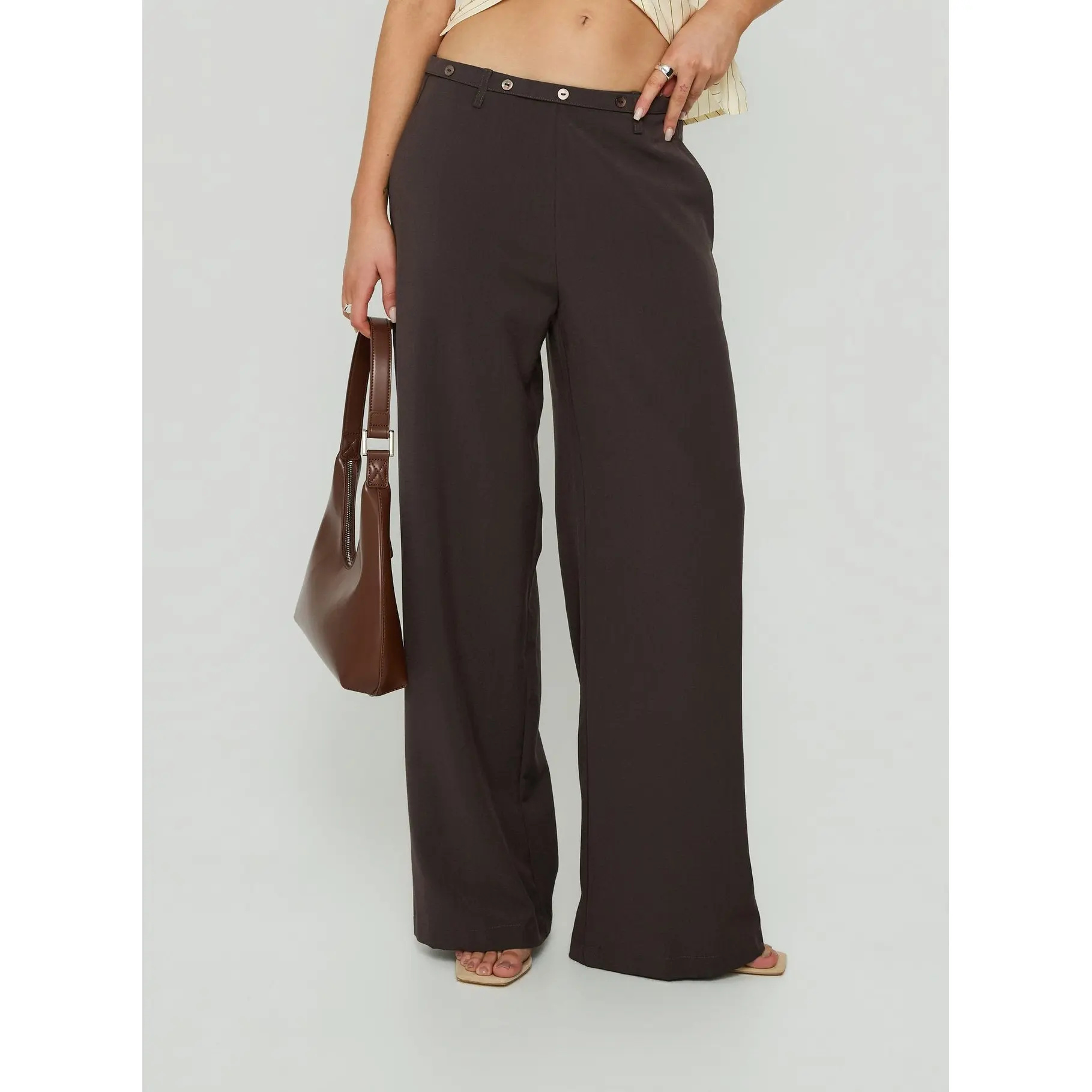 Mericana Low Rise Wide Leg Pants Brown