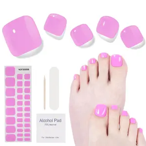 32 Solid Color Gel Toenail Stickers Full Nail Wraps, Nail File & Wood Stick kiss acrylic magnet gel gemstone nails,Includes Prep Pads,Semi Cured Gel Pedicure Strips,