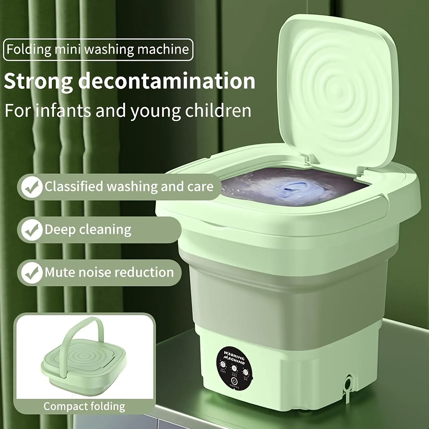 Portable Washing Machine, 8L Foldable Mini WashingMachine with Dryer for BabyClothes, Small WashingMachine with Laundry Basket for Underwear,, Socks, PetClothes, Small Ltems, Purple And Green