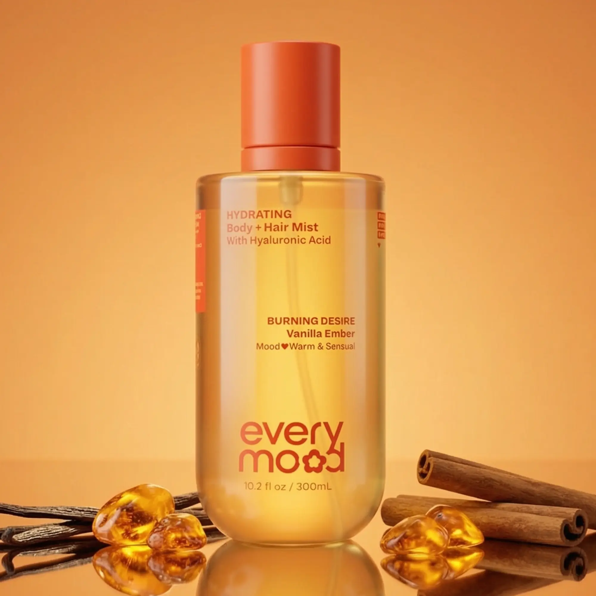 Burning Desire Body & Hair Mist 300mL — Hydrating Fragrance Mist with Hyaluronic Acid | Warm Vanilla Amber Caramel Scent, Vegan Long-Lasting Perfume Mist travelessentials