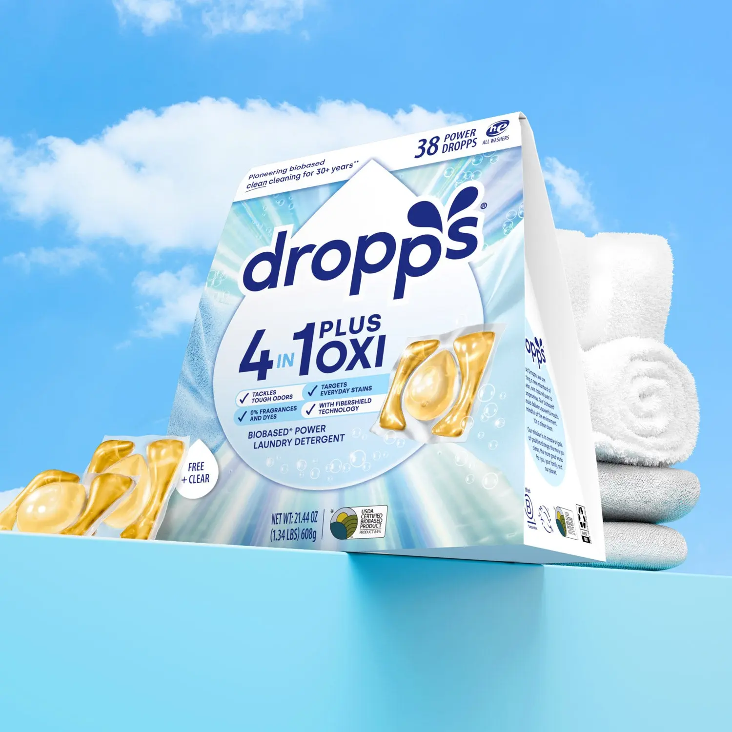 38 Count 4-in-1 Plus Oxi Biobased Power Laundry Detergent Pods, Unscented