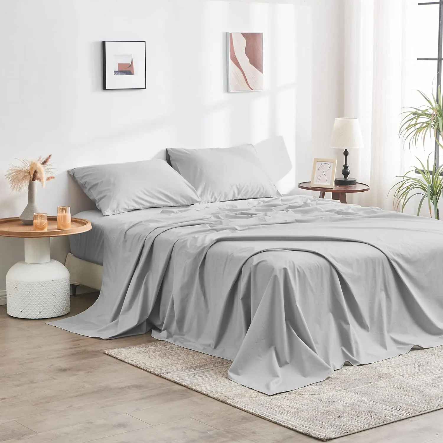 DOZ 100% GOTS Certified Organic Cotton Sheet, Classic Percale Long Staple Cotton, Cool Crisp, Breathable, Matte Finish, Hotel Style, Durable