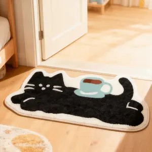 Modern Cartoon Cat Coffee Cup Rug, Living Room Bedroom Carpet, Easy Clean Washable Plush Mat, Home Decor for Sofa Tea Table