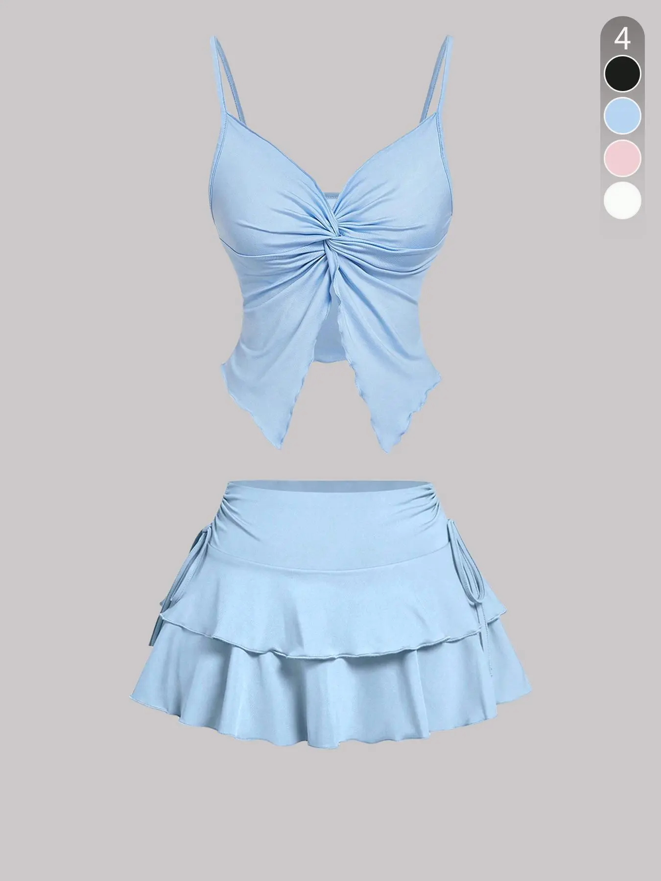 Two-Piece Set Women's Solid Basic Crop Short Spaghetti Strap Sleeveless Tank Top & Tie Side Skirt, Casual Everyday Set, Casual Fashion Cozy Outfits for Daily Outdoor Wear, Ladies Clothes for Summer, Suits