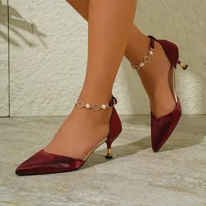 [Elegant Stiletto High Heels] Elegant Solid Color Stiletto High Heels - Women's Pointed Toe Fabric Pumps - One-Strap Design, All-Season Chic Shoes with TPR Sole and PU Insole