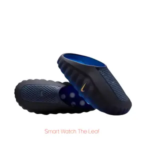 Black-Blue Gradient Mule Slides, Gold Accent, Silver-Grey Cushioning Massage Outsole, Perforated Upper, Futuristic Tech Slides